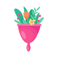 silicone menstrual cup with flowers and leaves for woman