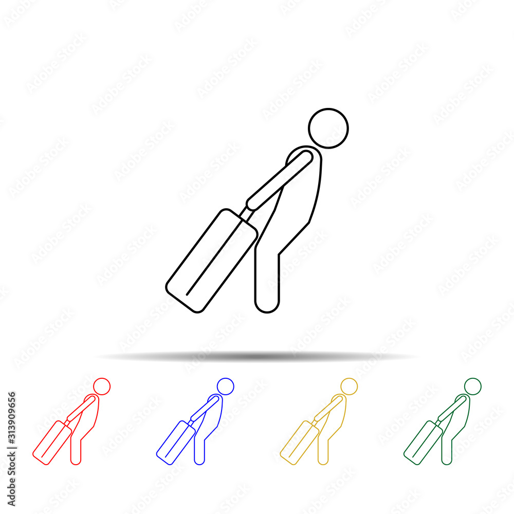 Poster man with big luggage multi color style icon. simple thin line, outline vector of vmle bag and luggag