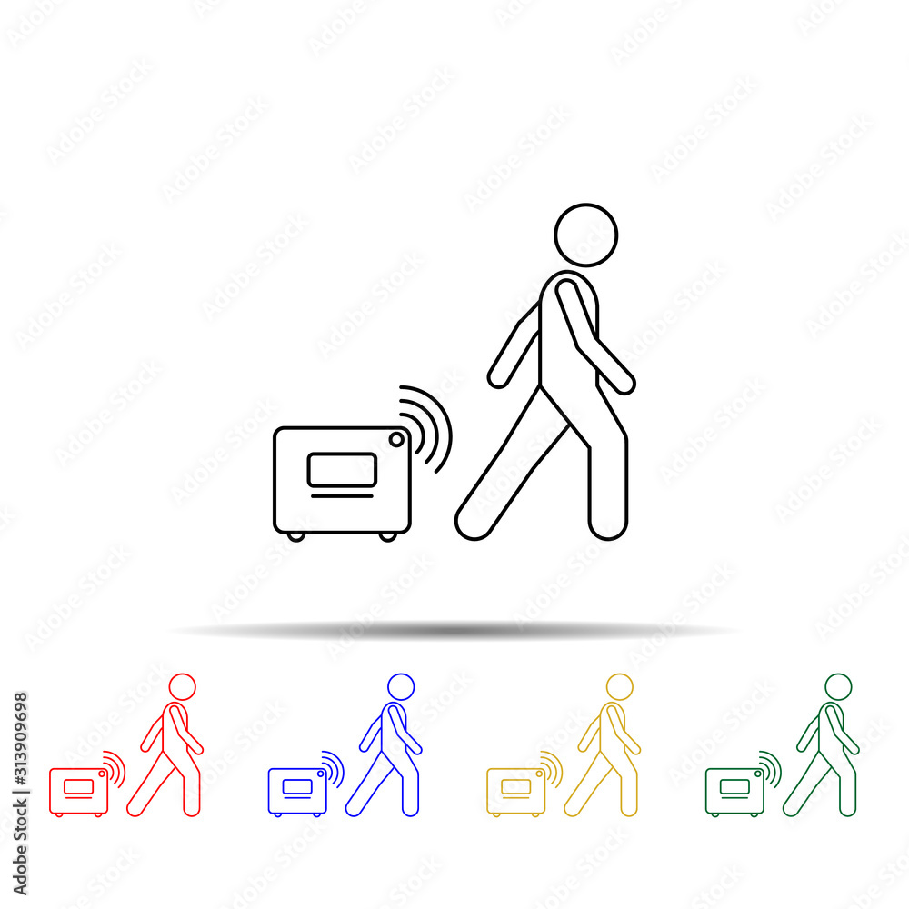 Poster man with smart luggage multi color style icon. simple thin line, outline vector of vmle bag and lugg