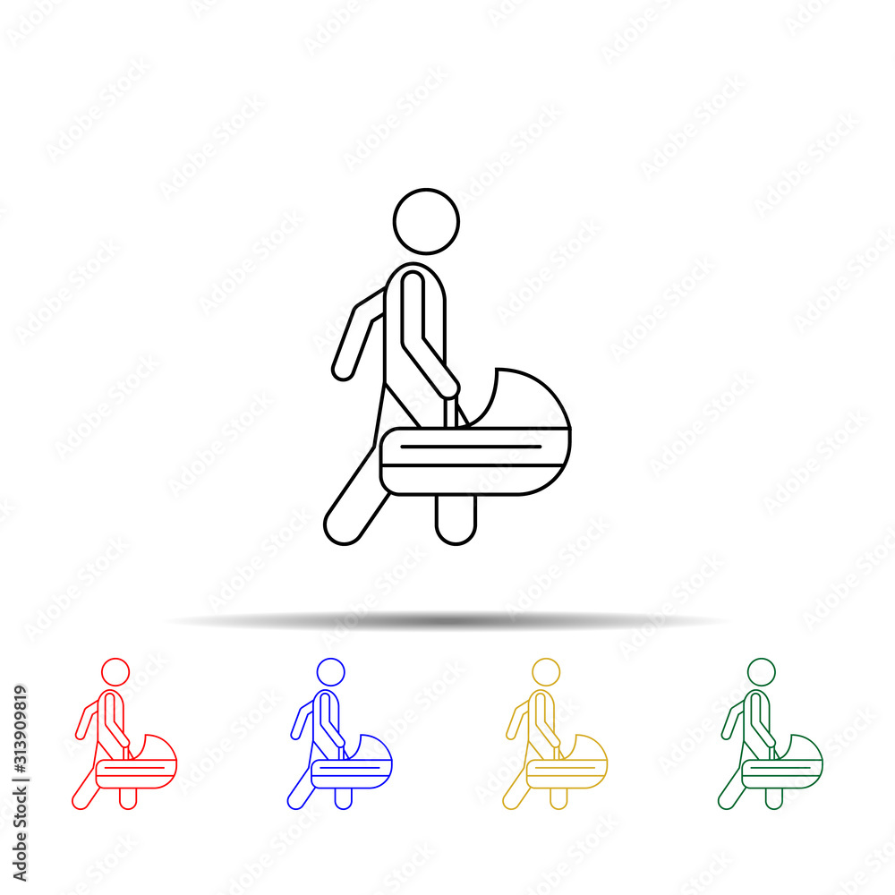 Poster man with baby bag multi color style icon. simple thin line, outline vector of vmle bag and luggage i