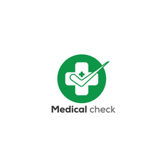 Medical cross plus check mark logo design template full vector