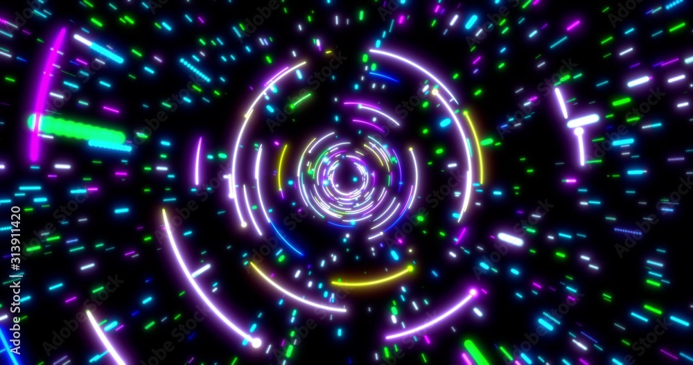 Poster glowing neon lines tunnel. blue red pink and violet colorful lighting. seamless 3d rendering backgro