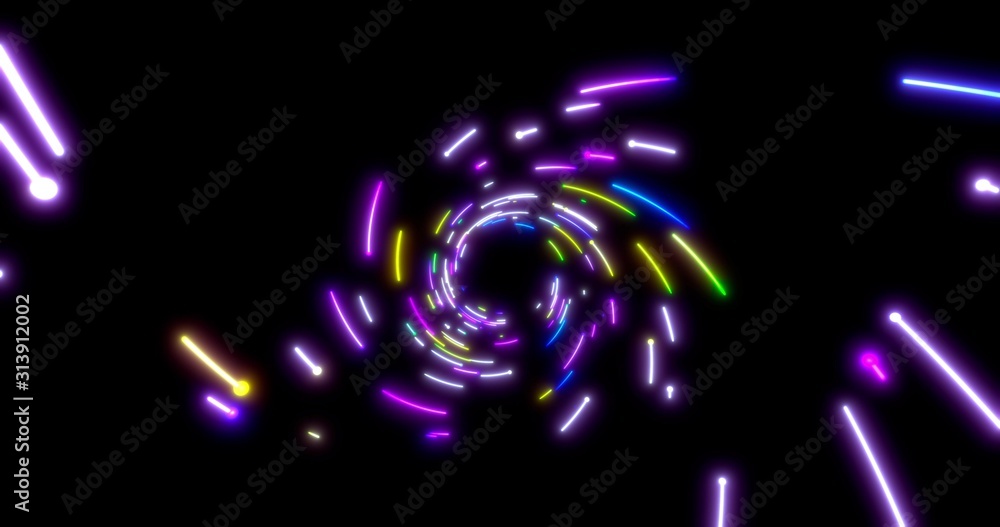 Poster glowing neon lines tunnel. blue red pink and violet colorful lighting. seamless 3d rendering backgro