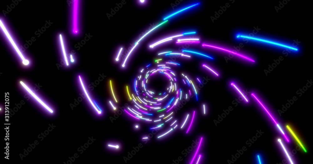 Poster glowing neon lines tunnel. blue red pink and violet colorful lighting. seamless 3d rendering backgro
