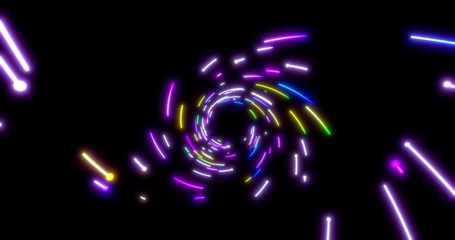 Glowing neon lines tunnel. Blue red pink and violet colorful lighting. Seamless 3D rendering background for network, big data, data center, server, internet, speed. 3D render.