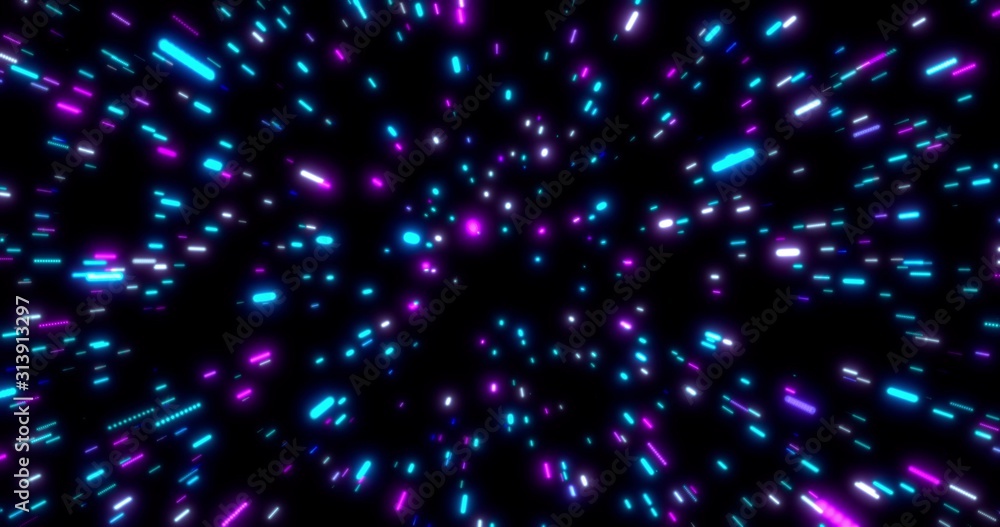 Poster glowing neon lines tunnel. blue red pink and violet colorful lighting. seamless 3d rendering backgro