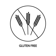 Gluten free line icon. Crossed out circle