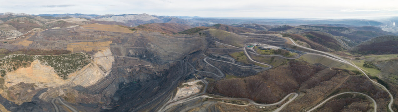 Coal Mining From Aerial View In Panoramic