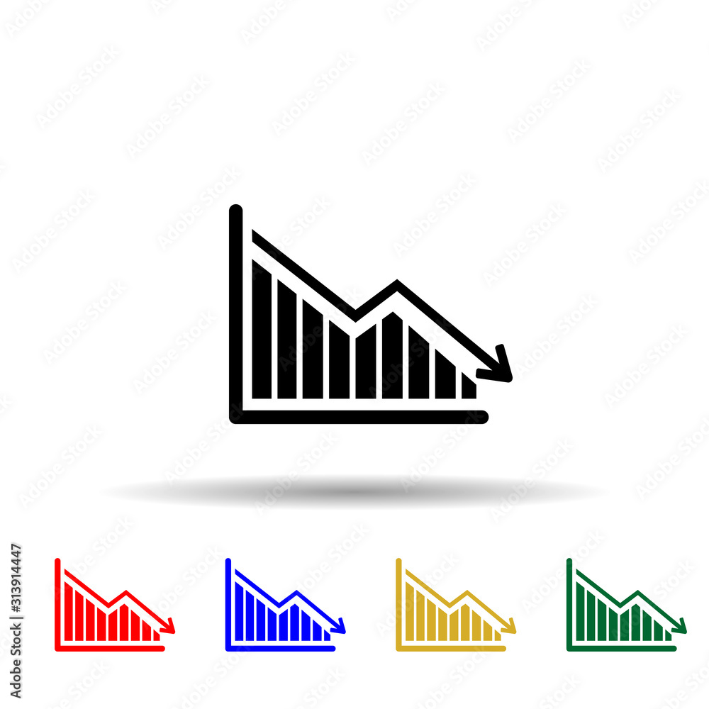 Poster down schedule, the decline fall chart multi color style icon. simple glyph, flat vector of profit ic