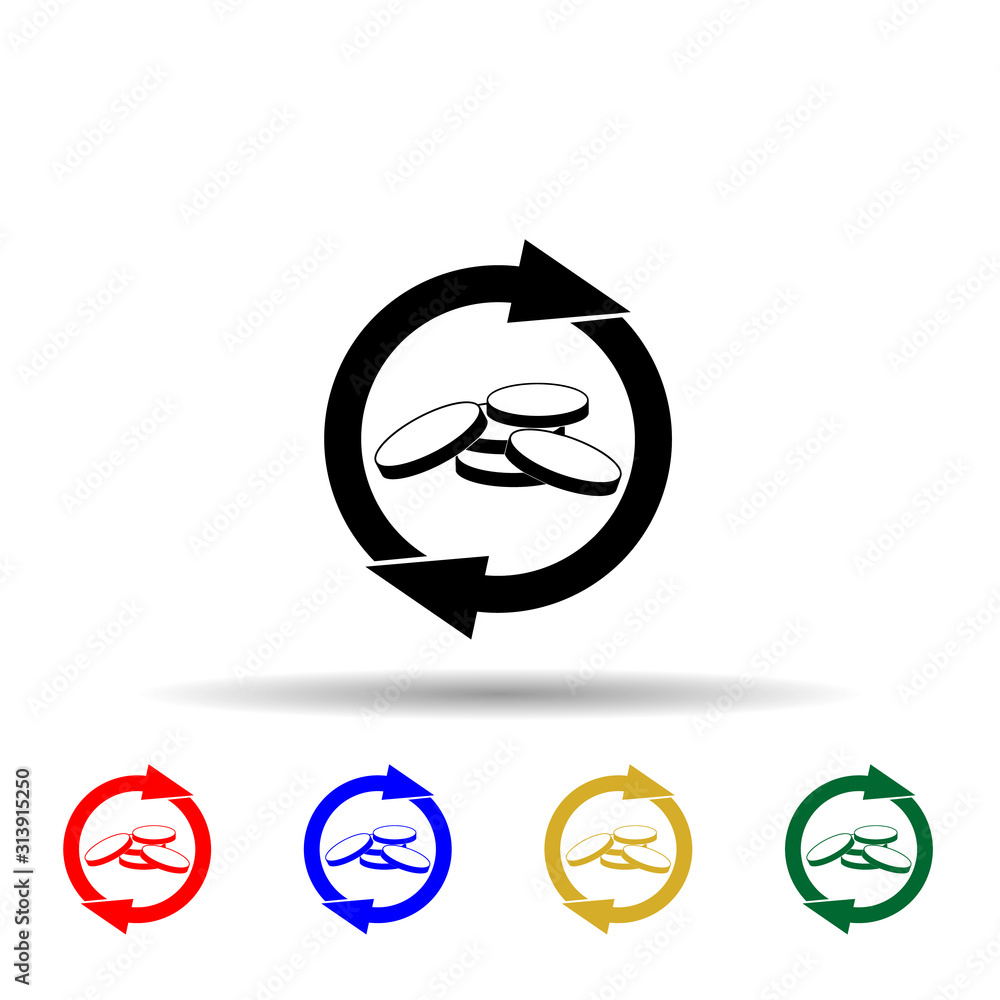 Poster coins with round arrows multi color style icon. simple glyph, flat vector of profit icons for ui and
