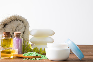 matural and spa cosmetic products on white background