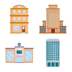 Vector design of facade and building sign. Set of facade and exterior stock vector illustration.