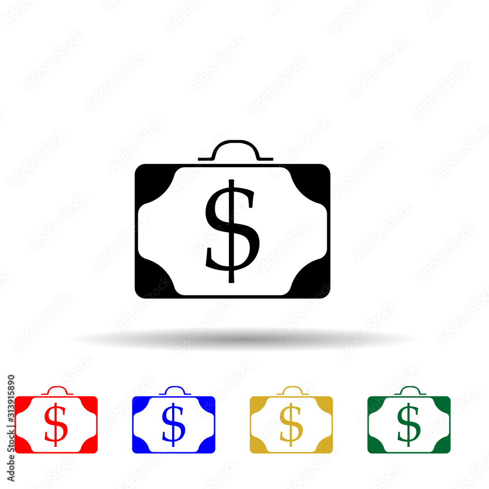 Poster money briefcase multi color style icon. simple glyph, flat vector of profit icons for ui and ux, web
