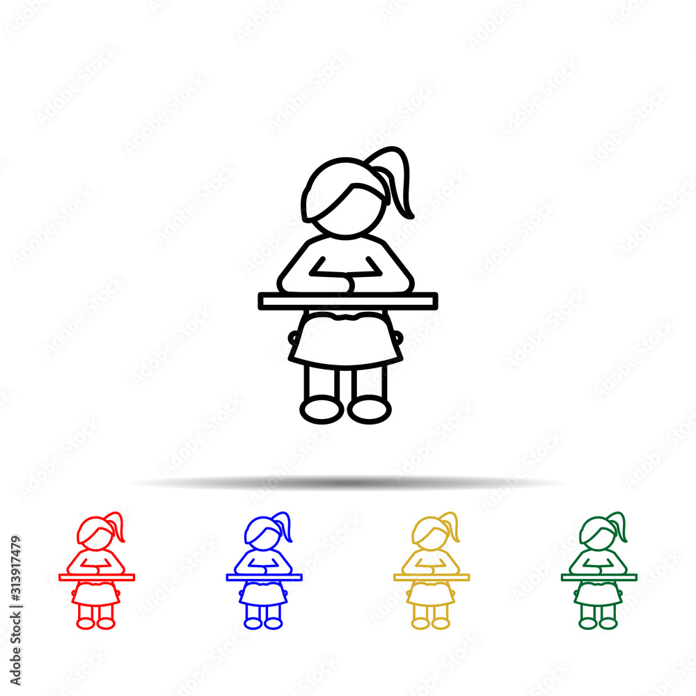 Aufkleber schoolgirl multi color style icon. simple thin line, outline vector of school icons for ui and ux, w