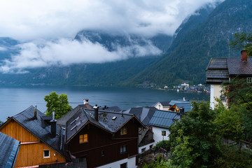Cloudy blue hour in Hallstatt that is located in Austria. Perfect travel European travel destination for tourism from all over the world. Beautiful landscapes, architectures and much more