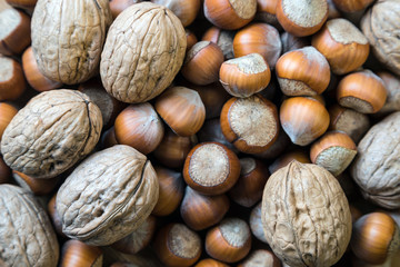 Still life of nuts on a white background. Assortment of nuts.