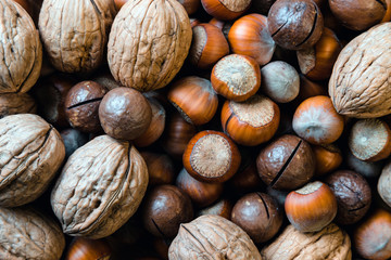 Still life of nuts on a white background. Assortment of nuts.