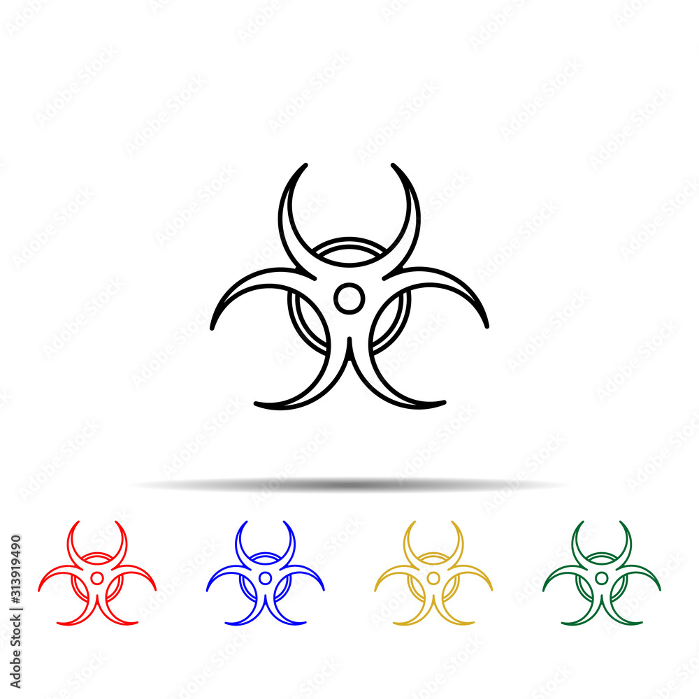 Poster biohazard / biological hazard warning sign or symbol multi color style icon. simple thin line, outli