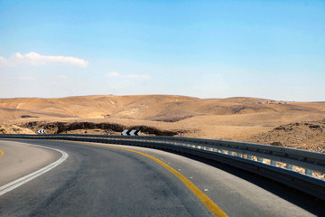 highway that runs along the Dead Sea from one side and Edom Mountains at Arava Desert from the other in Israel.