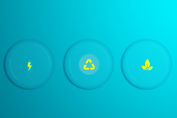 3 Push button icon of save Energy symbol on blue  background.	