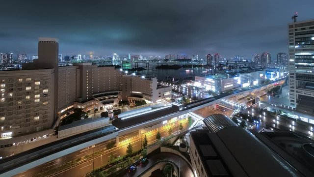 Aerial View of Tokyo Traffic Timelapse at Night