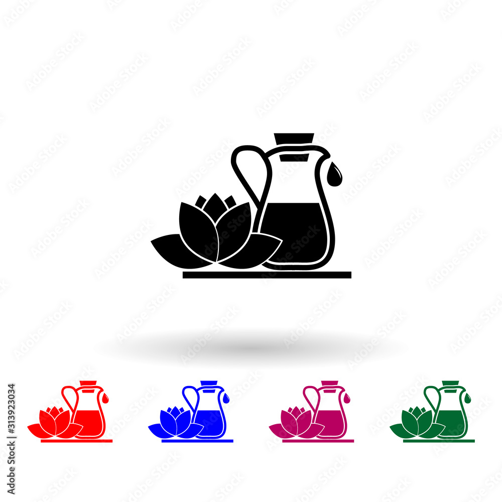 Poster lotus and drinks multi color icon. simple glyph, flat vector of spa icons for ui and ux, website or 