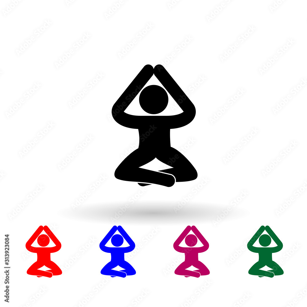 Poster silhouette of a meditating person multi color icon. simple glyph, flat vector of spa icons for ui an