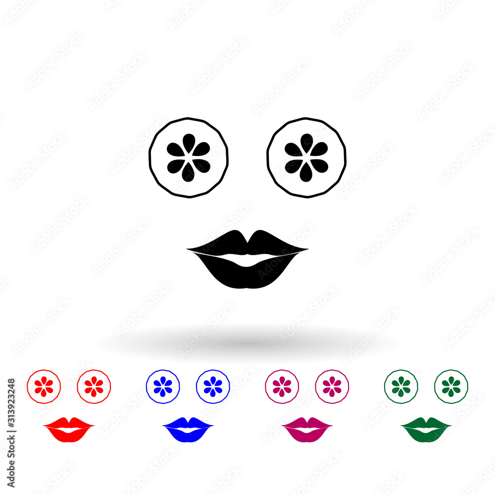 Poster cucumbers in the eyes and lips multi color icon. simple glyph, flat vector of spa icons for ui and u