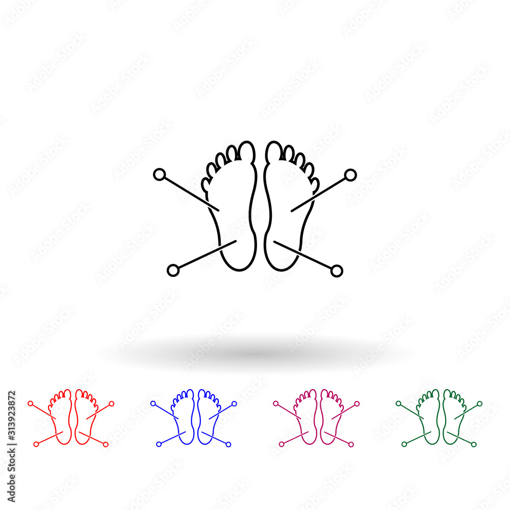 Poster acupuncture of the foot multi color icon. simple glyph, flat vector of spa icons for ui and ux, webs