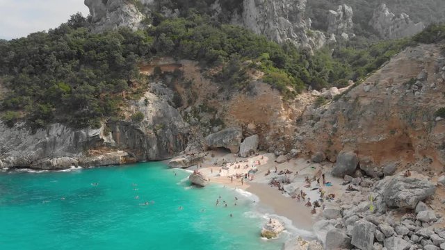 Drone shot of beautiful and famous beach Goloritze, Sardinia, Italy