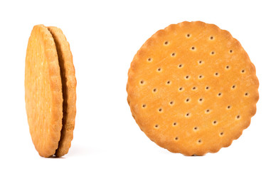 .two cookies with filling on a white background