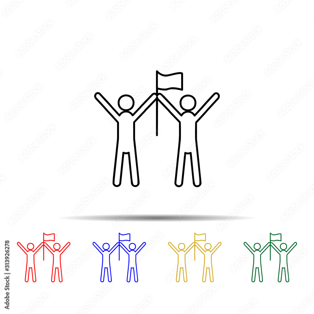 Poster winner team, rise a flag multi color style icon. simple thin line, outline vector of team work icons