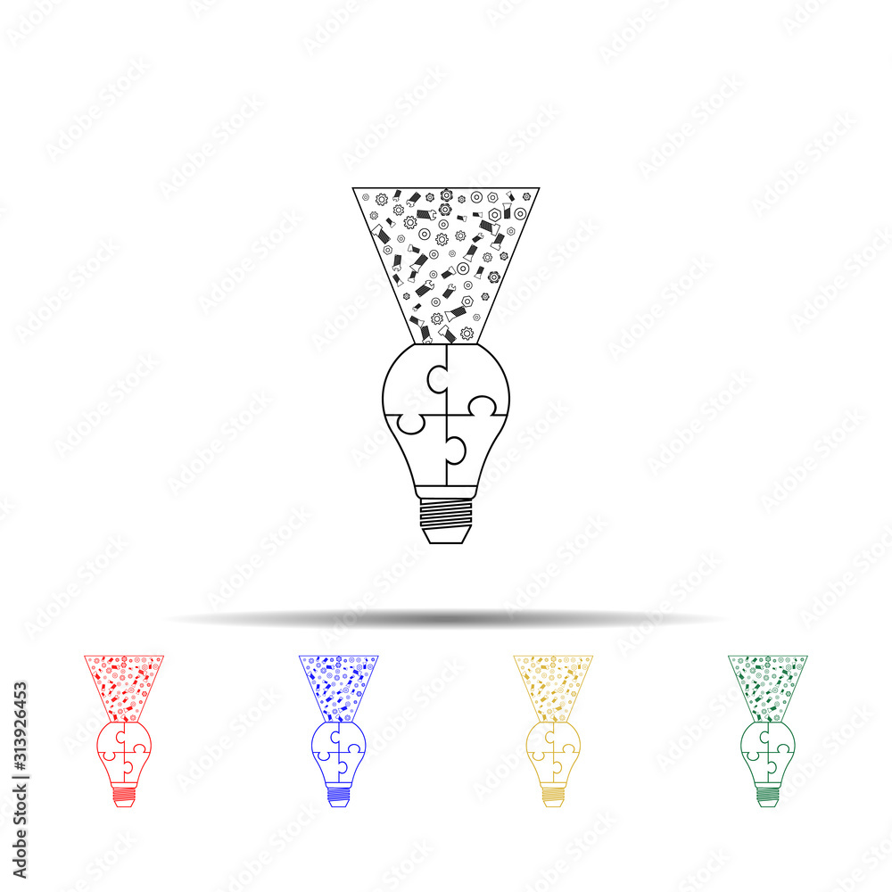 Poster light bulb puzzle, idea ligh logo multi color style icon. simple thin line, outline vector of team w