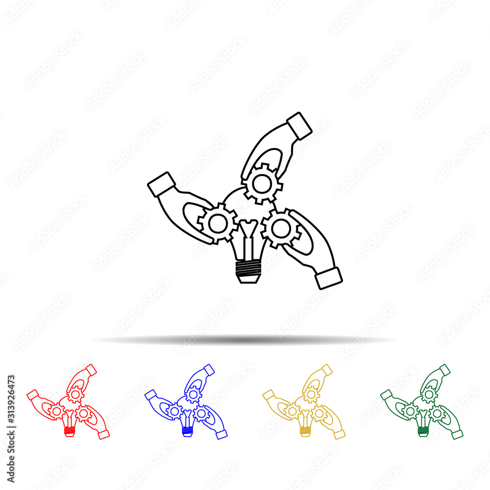 Poster collect by hand light lamp bulb cogwheel gear multi color style icon. simple thin line, outline vect