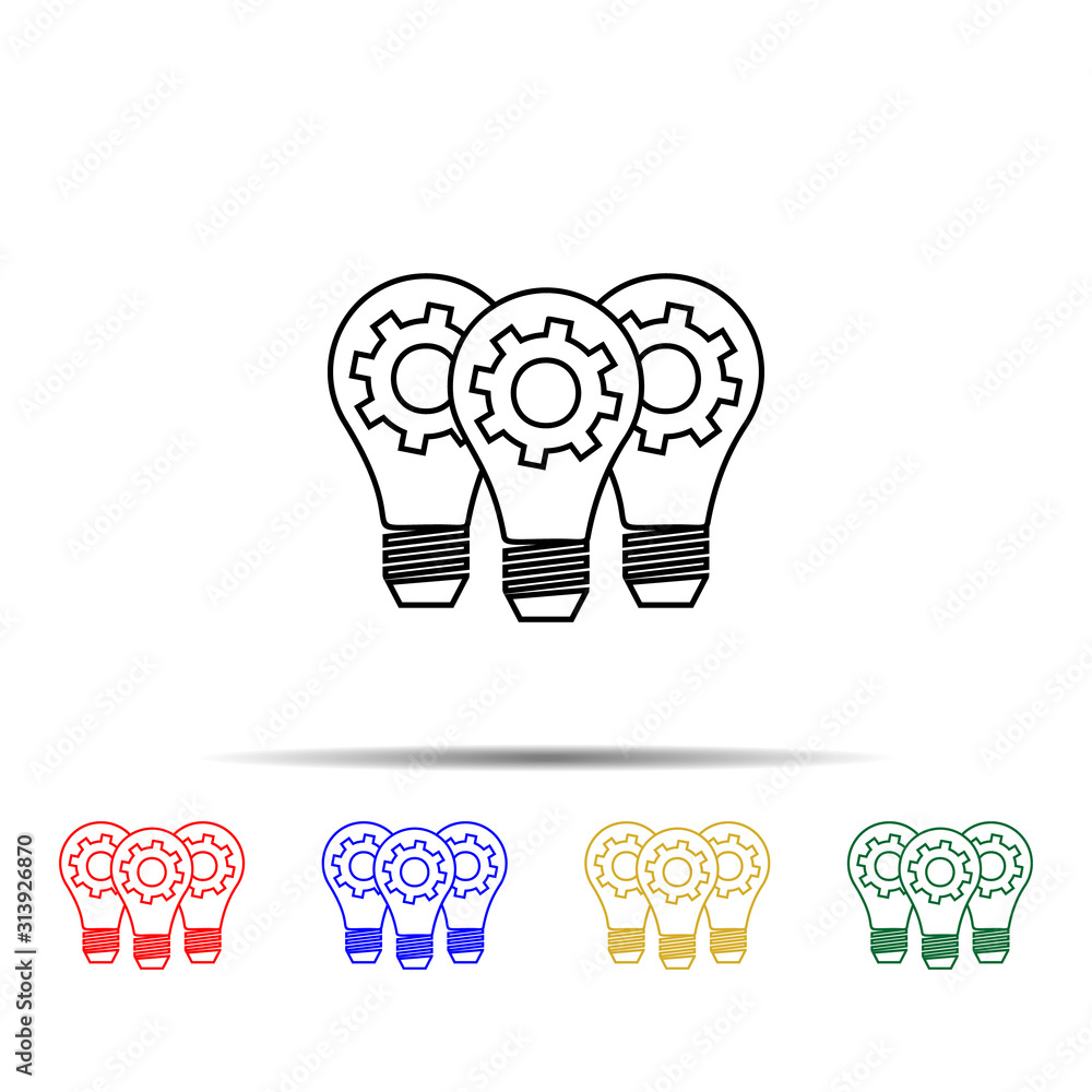 Poster light lamp bulbs with cogwheel gear multi color style icon. simple thin line, outline vector of team