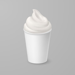Whipped Soft Vanilla Ice Cream or Fresh Yogurt in Blank Paper or Cardboard Cup. Isolated Illustration on Gray Backdrop