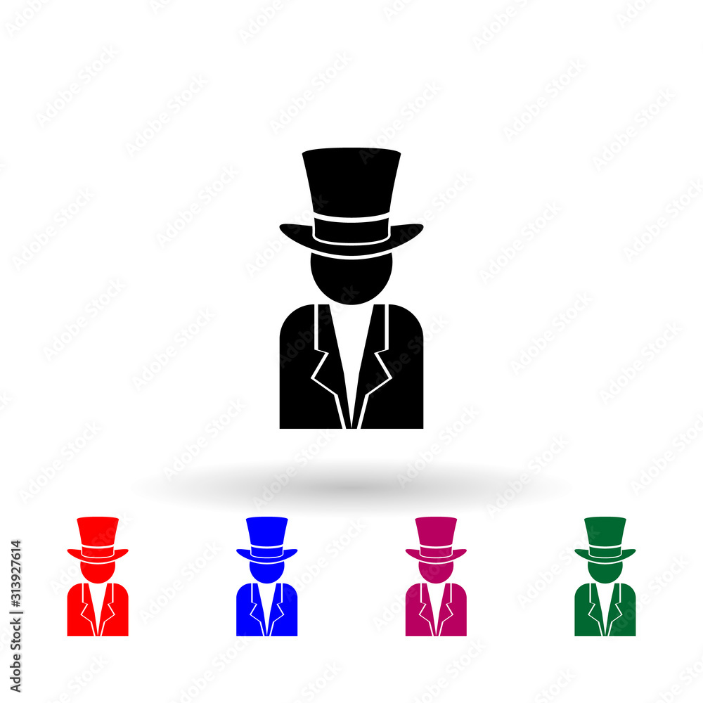 Poster gentleman with hat and tuxedo multi color icon. simple glyph, flat vector of theatre icons for ui an