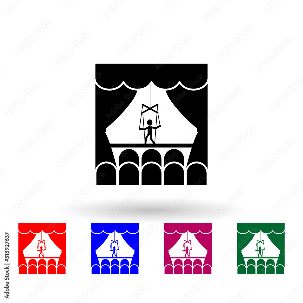 Poster puppet theater multi color icon. simple glyph, flat vector of theatre icons for ui and ux, website o