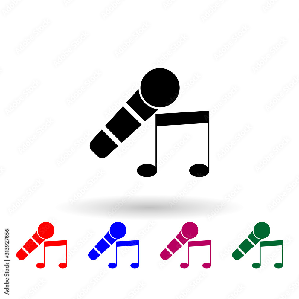 Poster microphone and musical note multi color icon. simple glyph, flat vector of theatre icons for ui and 