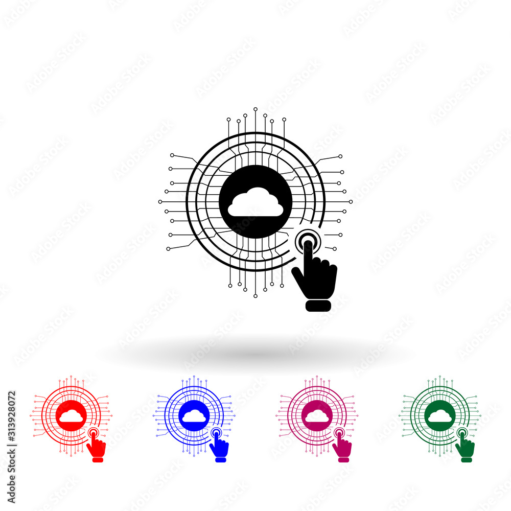 Poster cloud computing system concept multi color icon. simple glyph, flat vector of touch screen icons for