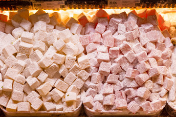 Close-up of Turkish dessert varieties. Taken in front of the bench. It produced in every region of Turkey. It is produced more in Afyon region.