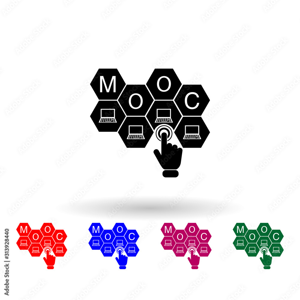 Poster mooc concept multi color icon. simple glyph, flat vector of touch screen icons for ui and ux, websit