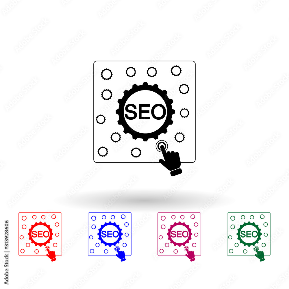 Poster seo concept multi color icon. simple glyph, flat vector of touch screen icons for ui and ux, website