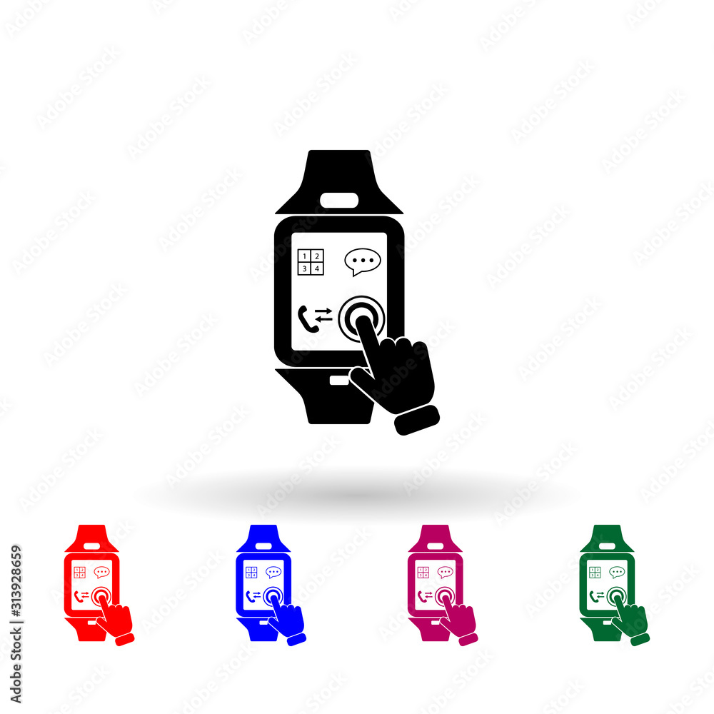 Poster smart watch touch screen multi color icon. simple glyph, flat vector of touch screen icons for ui an