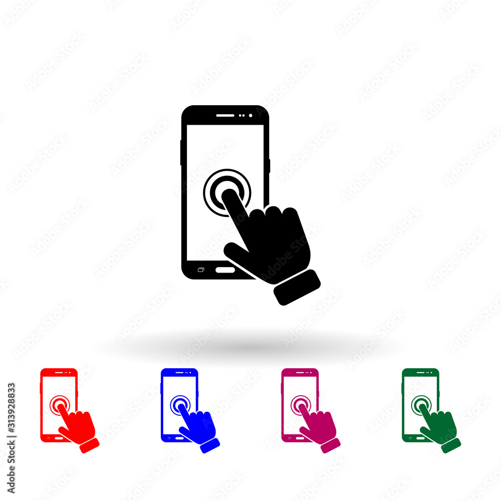 Poster the click on the screen mobile phone multi color icon. simple glyph, flat vector of touch screen ico
