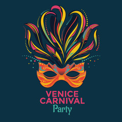 Venetian mask for venice carnival party invitation vector illustration - obrazy, fototapety, plakaty