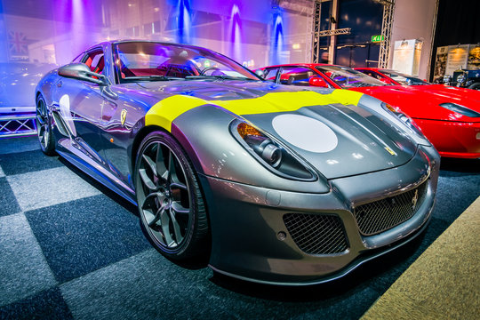 MAASTRICHT, NETHERLANDS - JANUARY 14, 2016: Sports car Ferrari 599 GTO, 2011. International Exhibition InterClassics & Topmobiel 2016