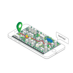 3d isometric mobile GPS navigation concept, Smartphone with city map application and marker pin pointer