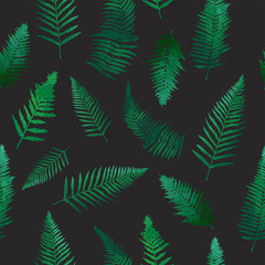 Naklejka na ściany i meble Fern green leaves seamless pattern, forest backdrop on dark grunge