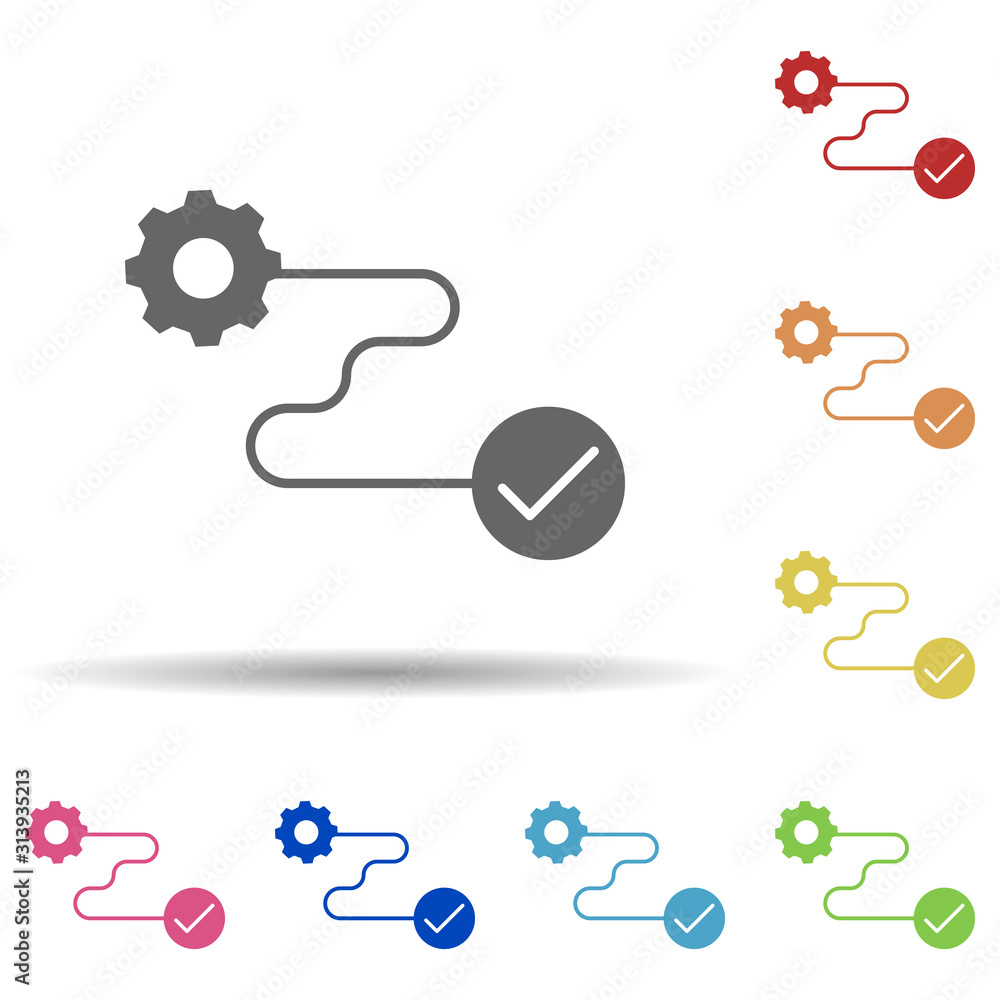 Poster gear, connection, execution in multi color style icon. simple glyph, flat vector of business icons f